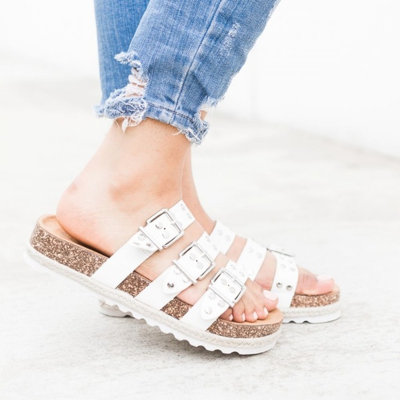 NEW BLACK STUDDED ESPADRILLE PLATFORM SLIDES - Picture 3 of 3